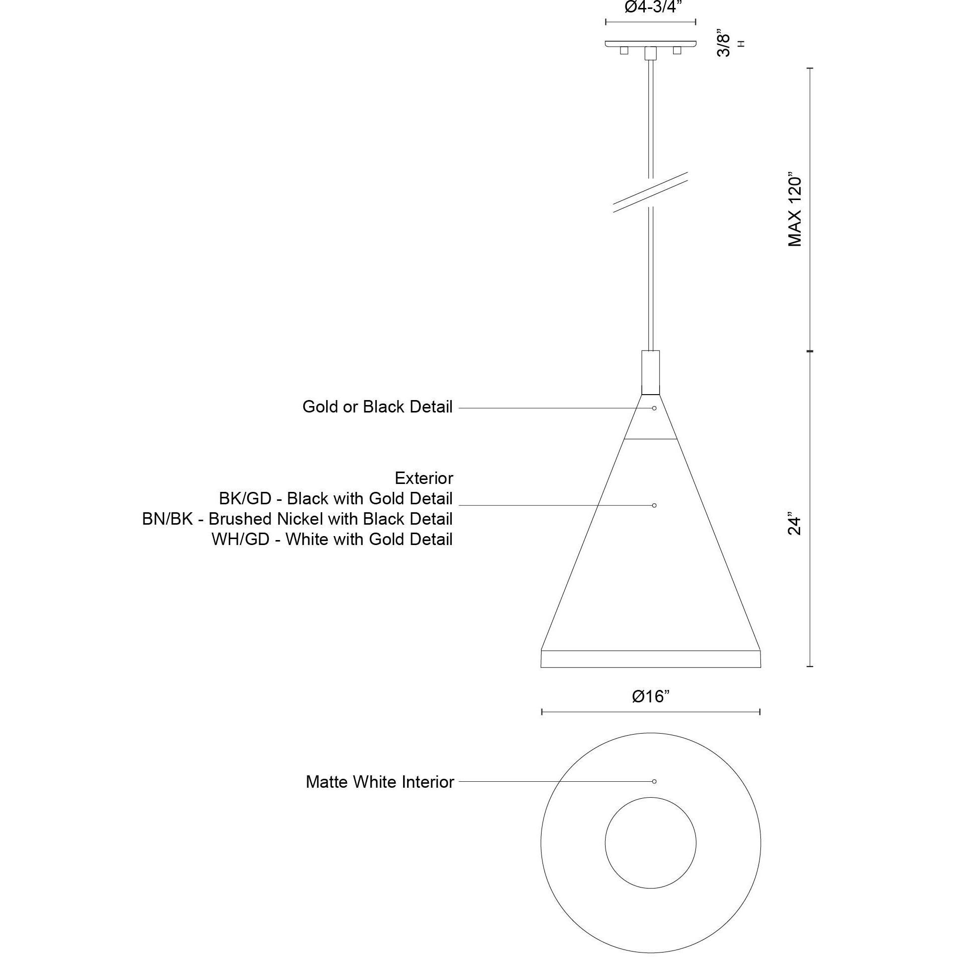 Dorothy Pendant Ceiling Light in White with Gold Detail