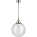Franklin Restoration Beacon LED 12 inch Polished Nickel Mini Pendant Ceiling Light in Seedy Glass