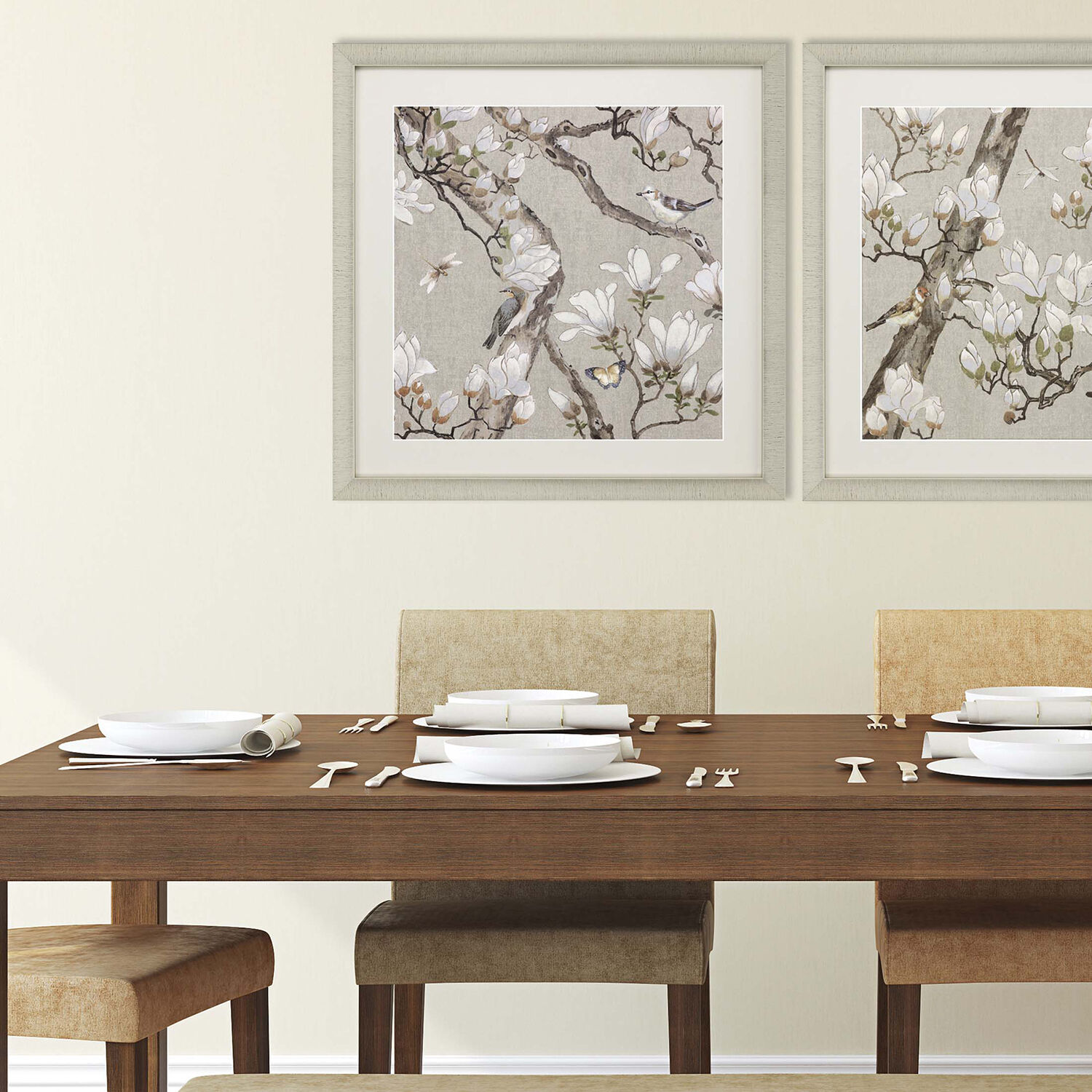 Magnolia Bloom Magnolia Blossom White and Beige and Brown and Neutral Framed Art