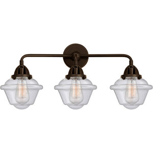 Nouveau 2 Small Oxford 3 Light 26 inch Oil Rubbed Bronze Bath Vanity Light Wall Light in Seedy Glass