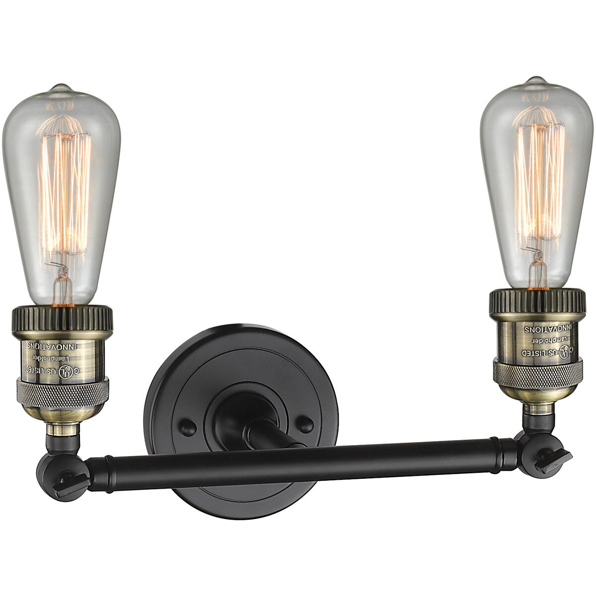 Franklin Restoration Bare Bulb 2 Light 11 inch Black Antique Brass Bath Vanity Light Wall Light, Franklin Restoration