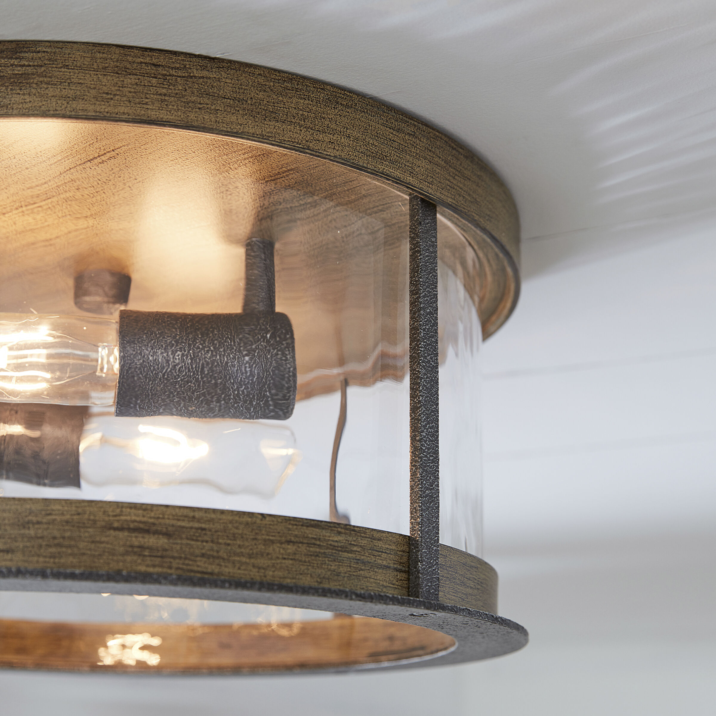 Sean Lavin Angelo 2 Light 13.75 inch Distressed Weathered Oak / Slate Grey Metal Flush Mount Ceiling Light