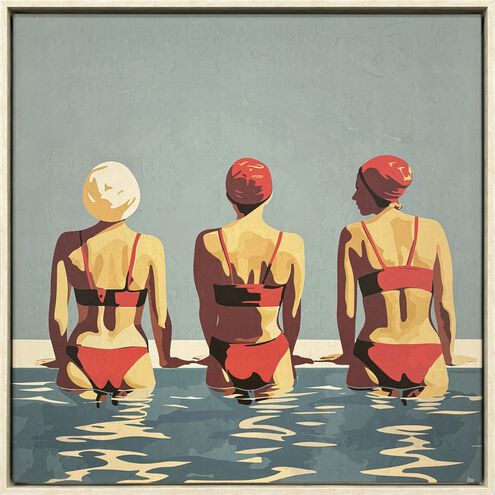 Red / Two Friends at the Beach Turquoise and Beige and Multi and Red Canvas