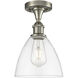 Edison Bristol Glass 1 Light 7.5 inch Brushed Satin Nickel Semi-Flush Mount Ceiling Light in Clear Glass