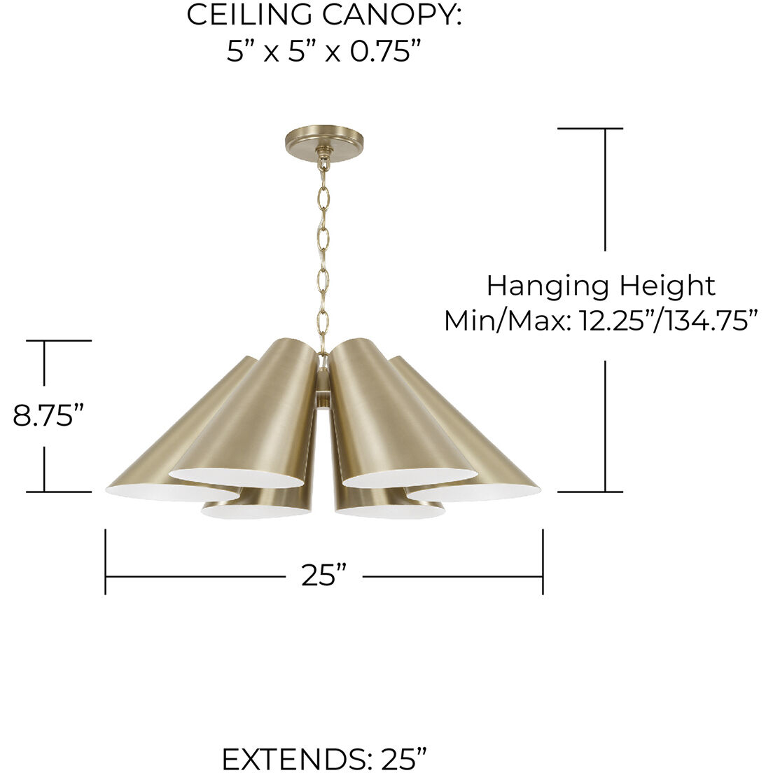 Leo 6 Light 25 inch Matte Brass Pendant Ceiling Light