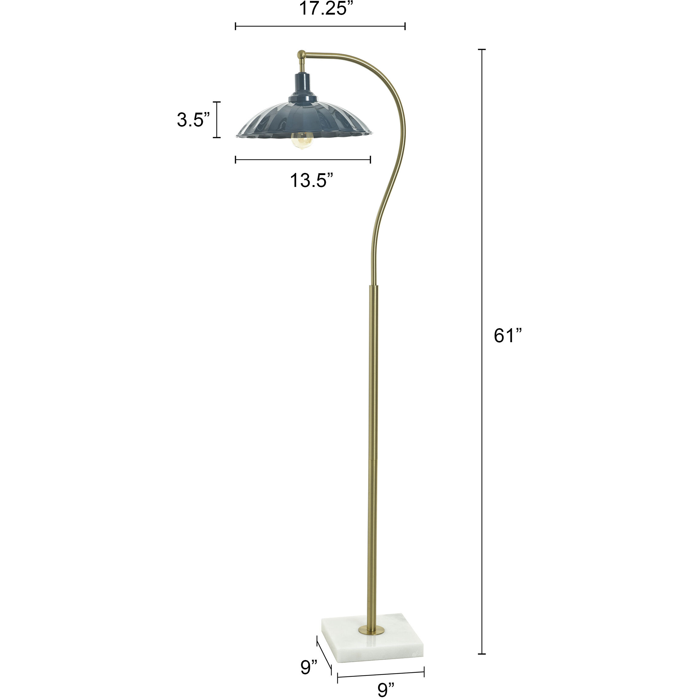 Penelope 61 inch 60 watt White Marble and Polished Brass Floor Lamp Portable Light