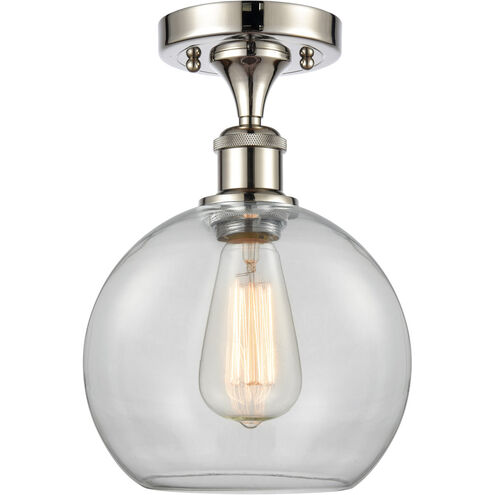 Ballston Athens LED 8 inch Polished Nickel Semi-Flush Mount Ceiling Light in Clear Glass, Ballston