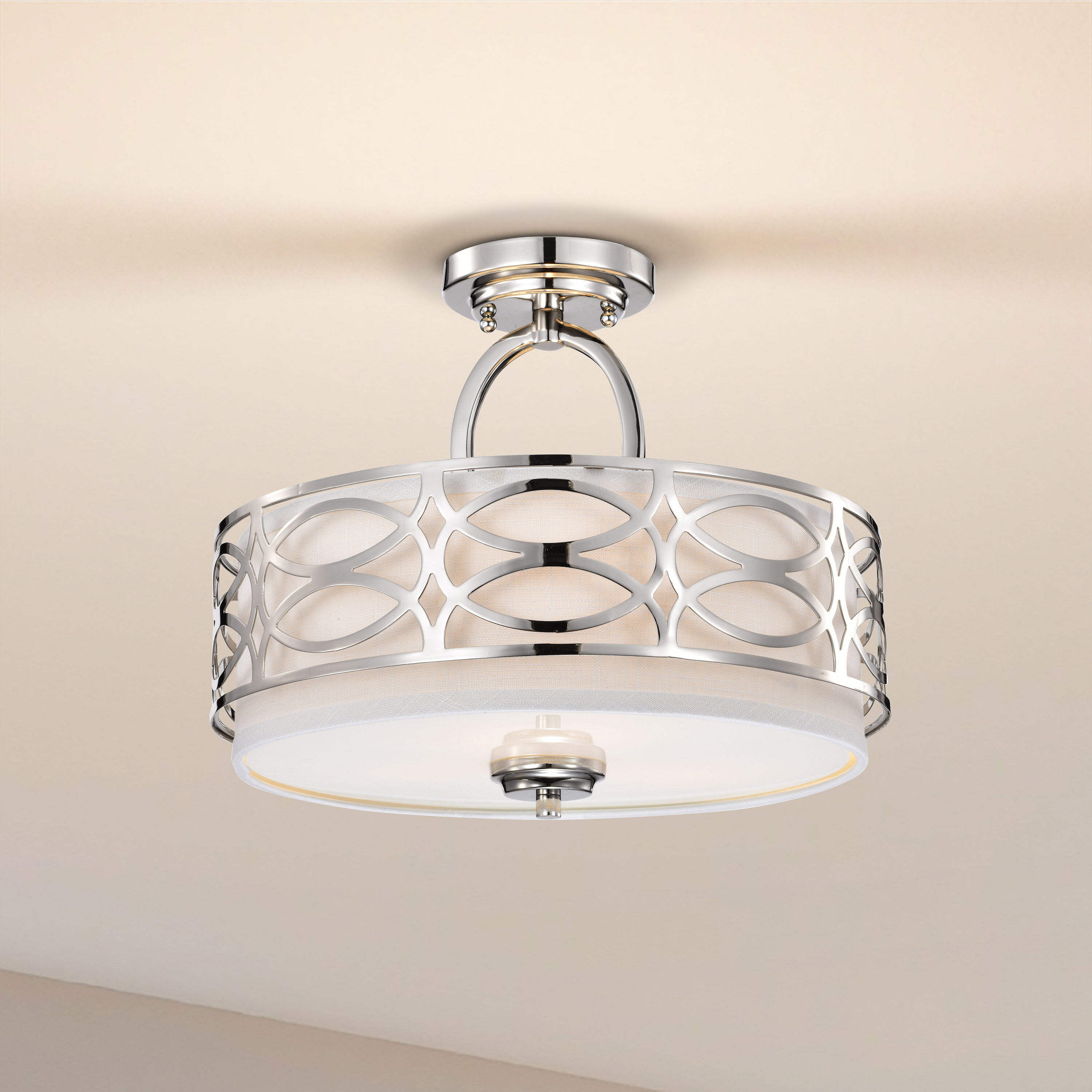 Harlow 3 Light 15 inch Polished Nickel Semi Flush Mount Ceiling Light