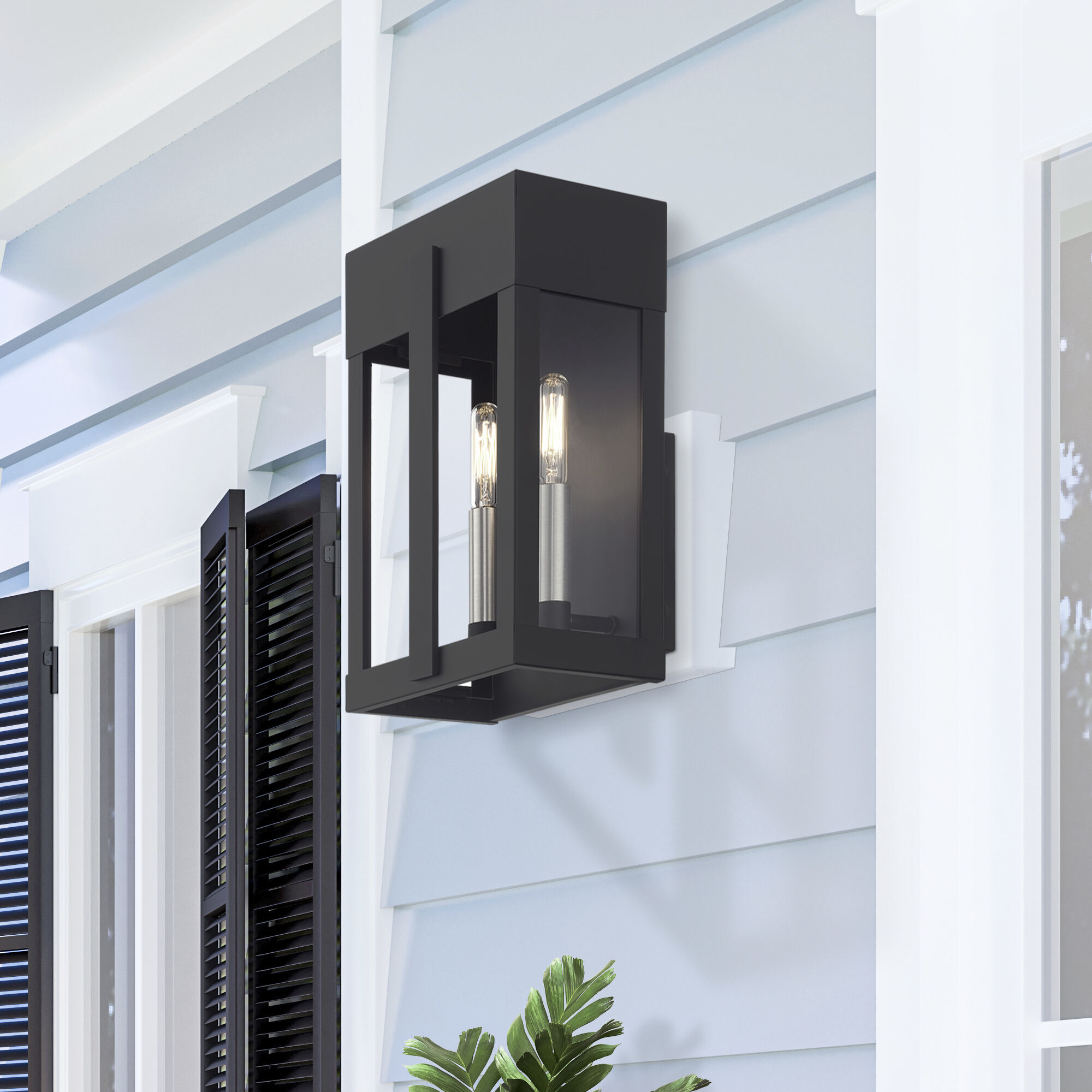 Berksford 2 Light 12 inch Black with Brushed Nickel Candles Outdoor Wall Lantern