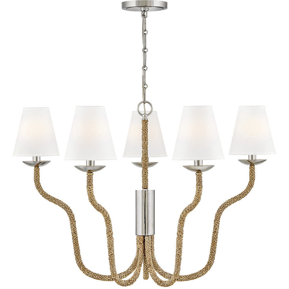 Harwich 5 Light 36 inch Polished Nickel with Natural Chandelier Ceiling Light
