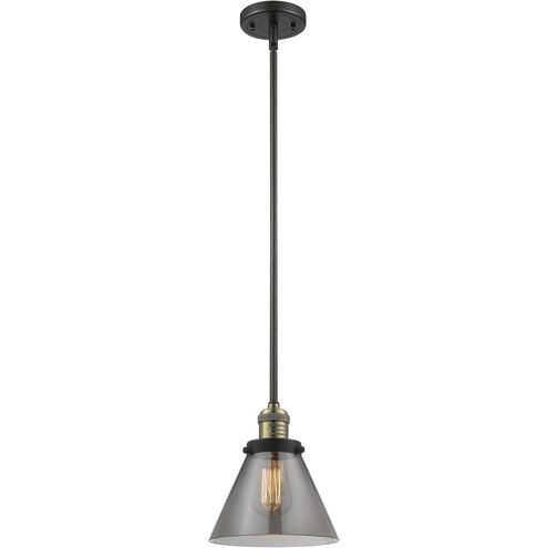 Franklin Restoration Cone LED 8 inch Black Antique Brass Mini Pendant Ceiling Light in Plated Smoke, Franklin Restoration