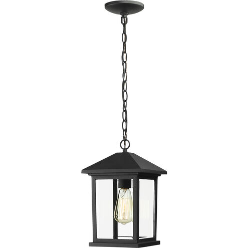 Portland 1 Light 8 inch Black Outdoor Chain Mount Ceiling Fixture in Clear Beveled Glass, 5.07