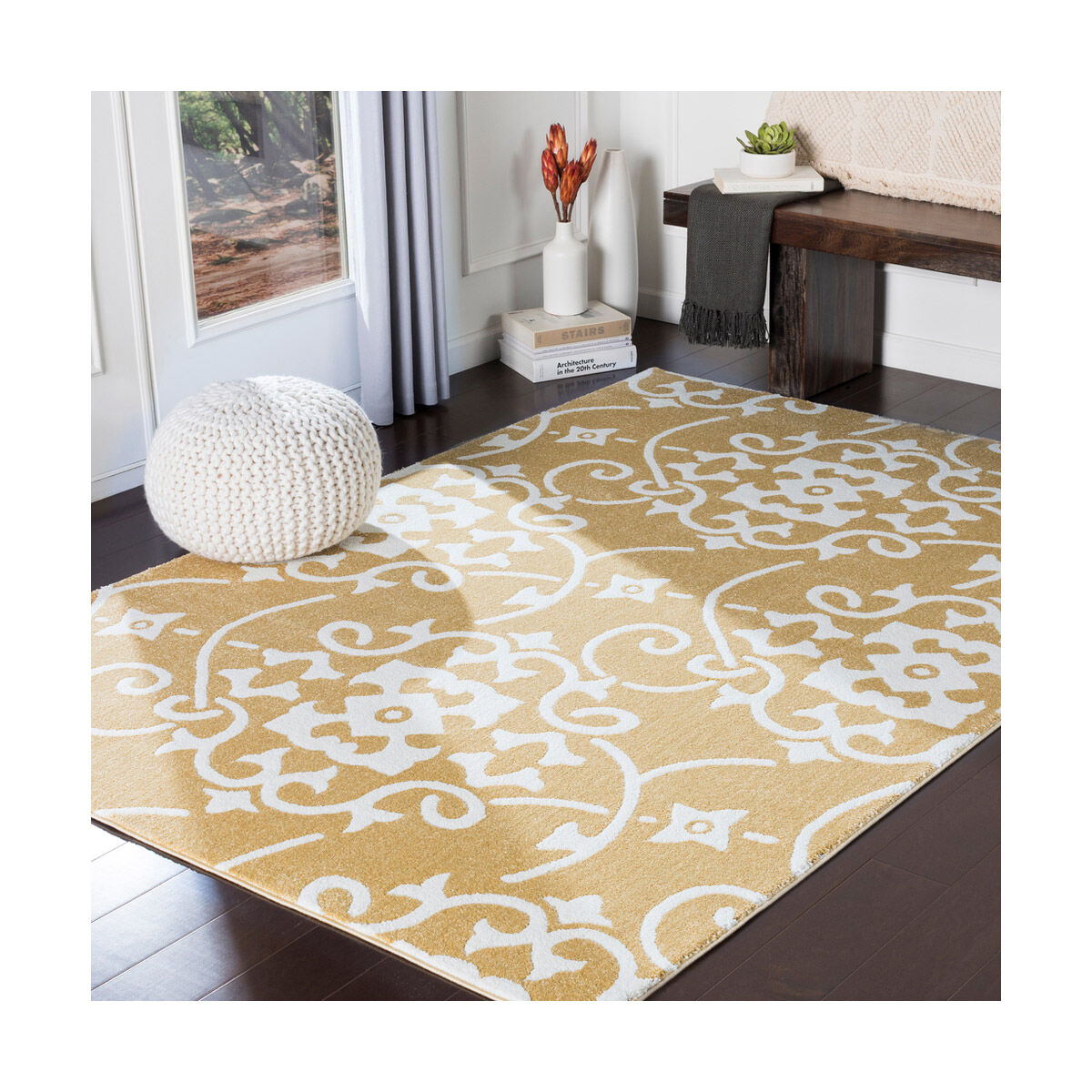 Horizon 94.49 X 94.49 inch Mustard/Cream Machine Woven Rug, Round
