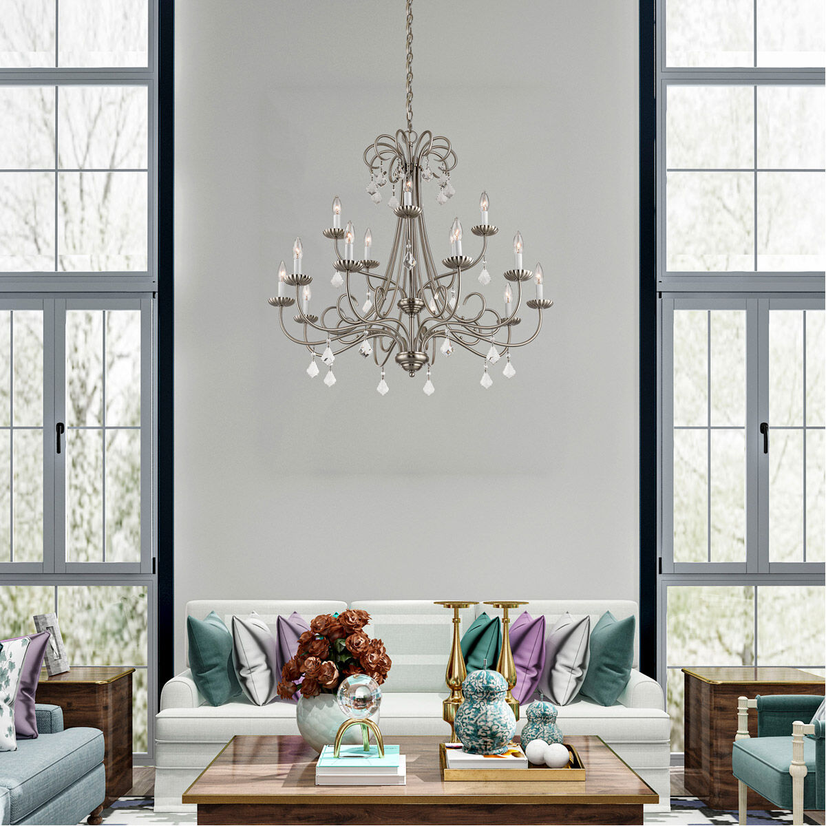 Daphne 15 Light 36 inch Brushed Nickel Foyer Chandelier Ceiling Light