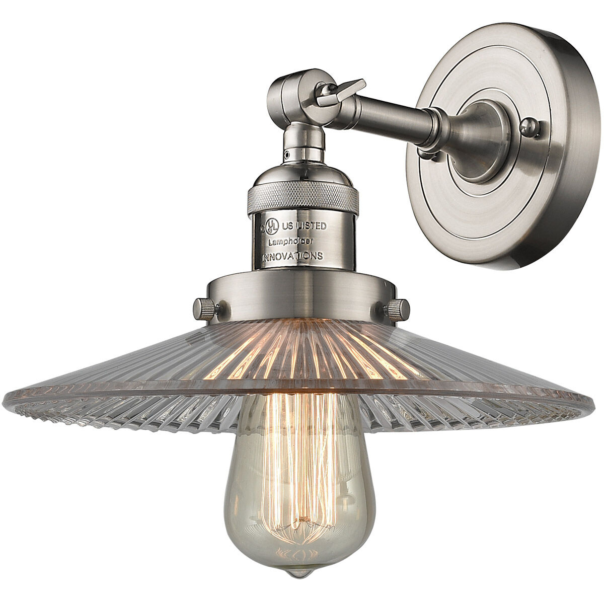 Franklin Restoration Halophane 1 Light 9 inch Brushed Satin Nickel Semi-Flush Mount Ceiling Light in Clear Halophane Glass, Franklin Restoration