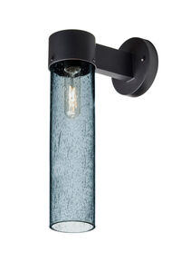 Juni 1 Light 18 inch Black Outdoor Sconce in Blue Bubble Glass, Incandescent