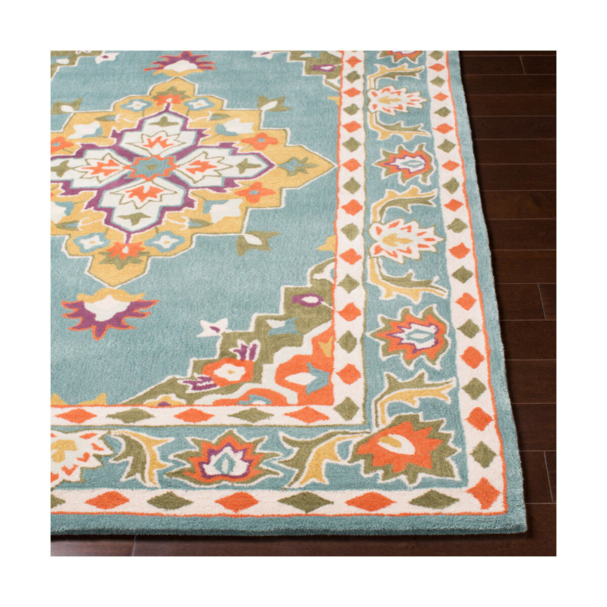 Cosmopolitan 36 X 24 inch Teal/Mustard/Burnt Orange/Bright Orange/Khaki Rugs, Rectangle