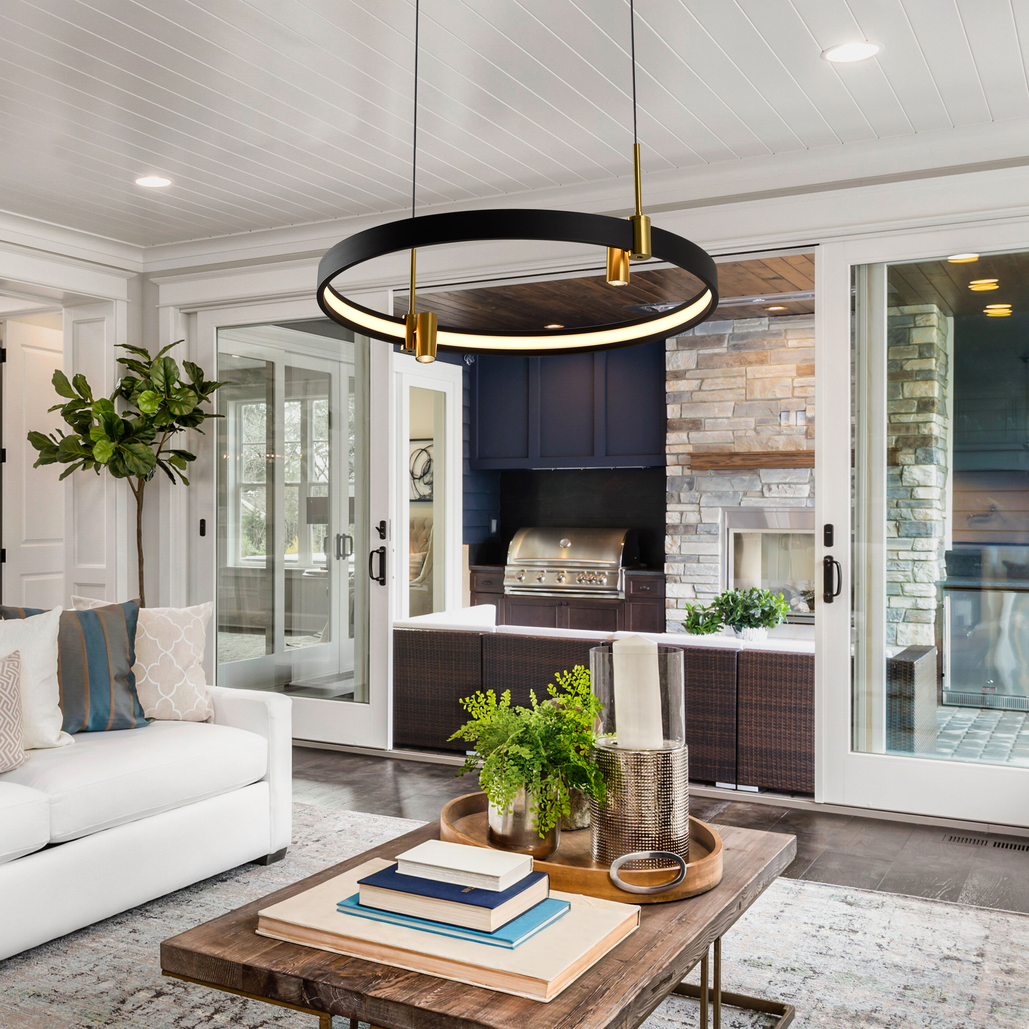 Tania 23 inch Black/Antique Brass Chandelier Ceiling Light