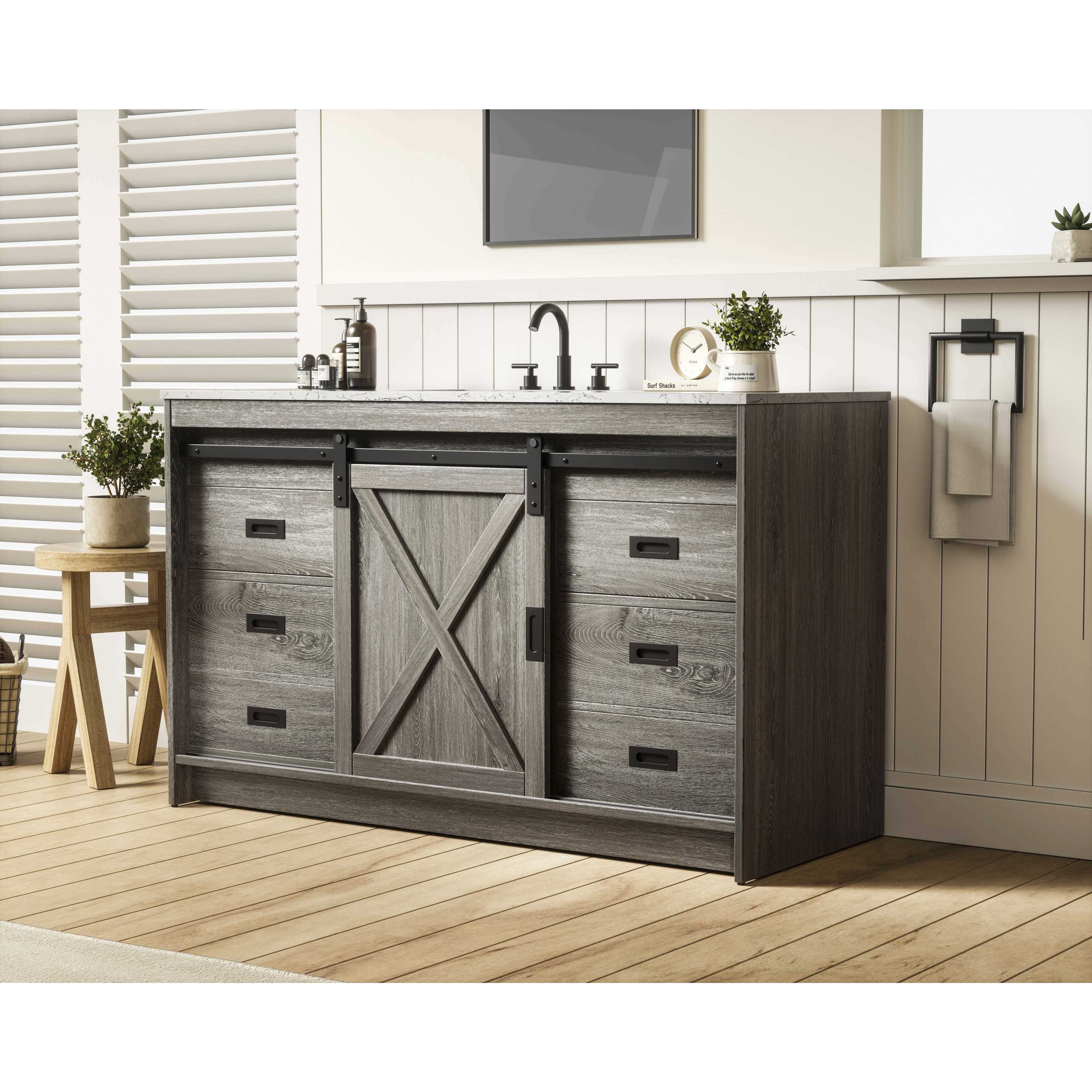 Austin 54 X 34 inch Rustic Grey Bathroom Vanity Cabinet