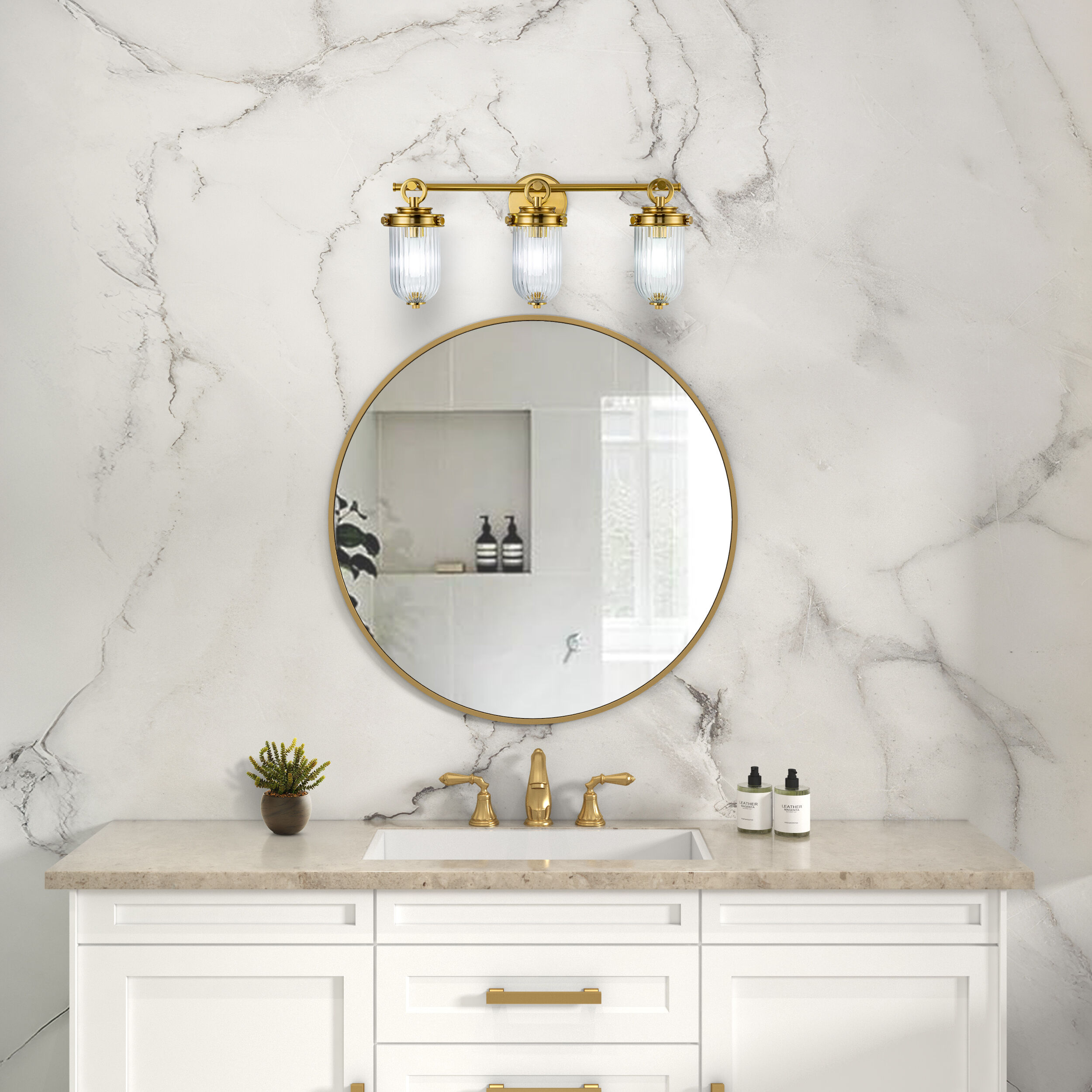 Myla 3 Light 24 inch Vintage Brass Bathroom Vanity Wall Light