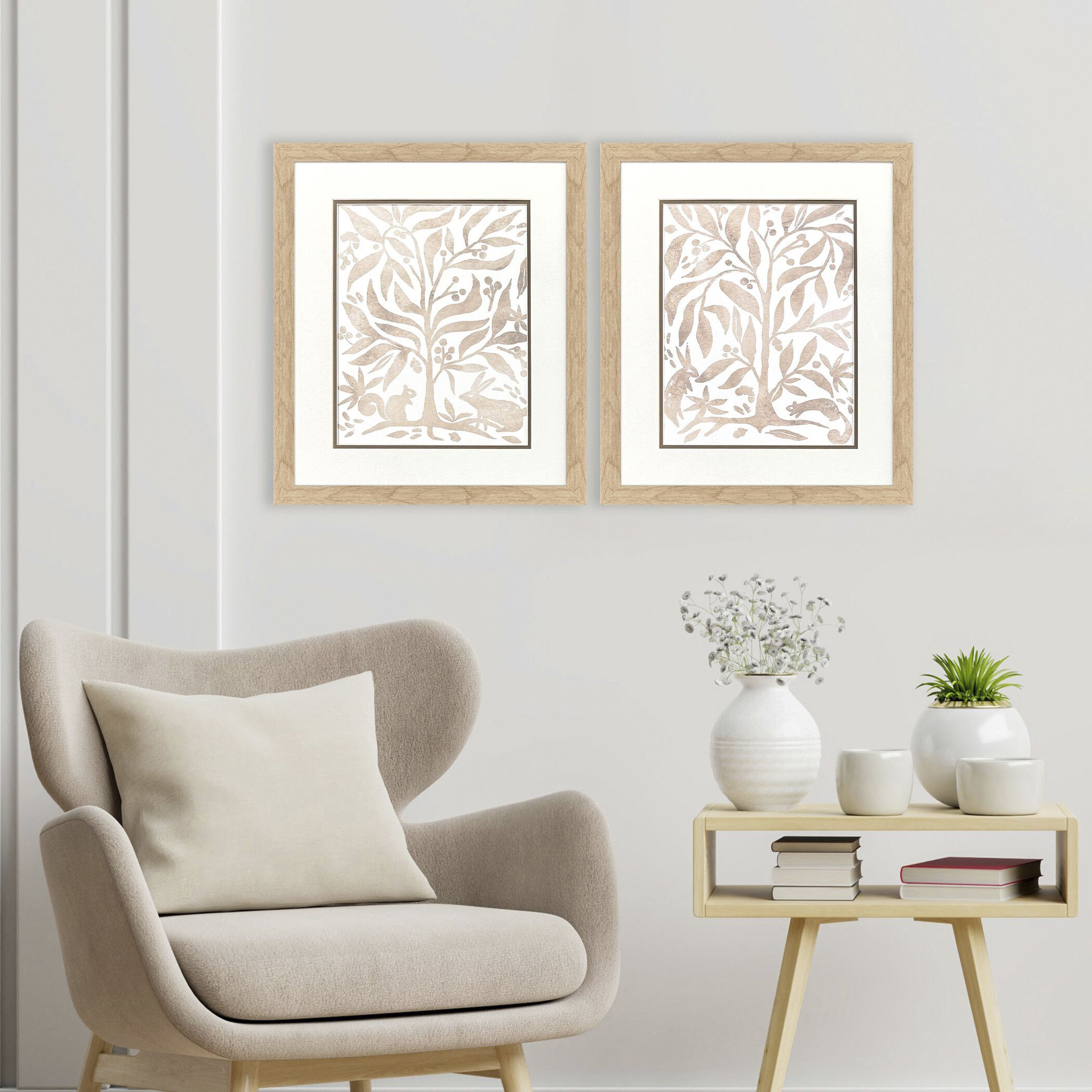 Woodland Animals Brown and Beige and Metallic and Neutral Framed Art, Propac