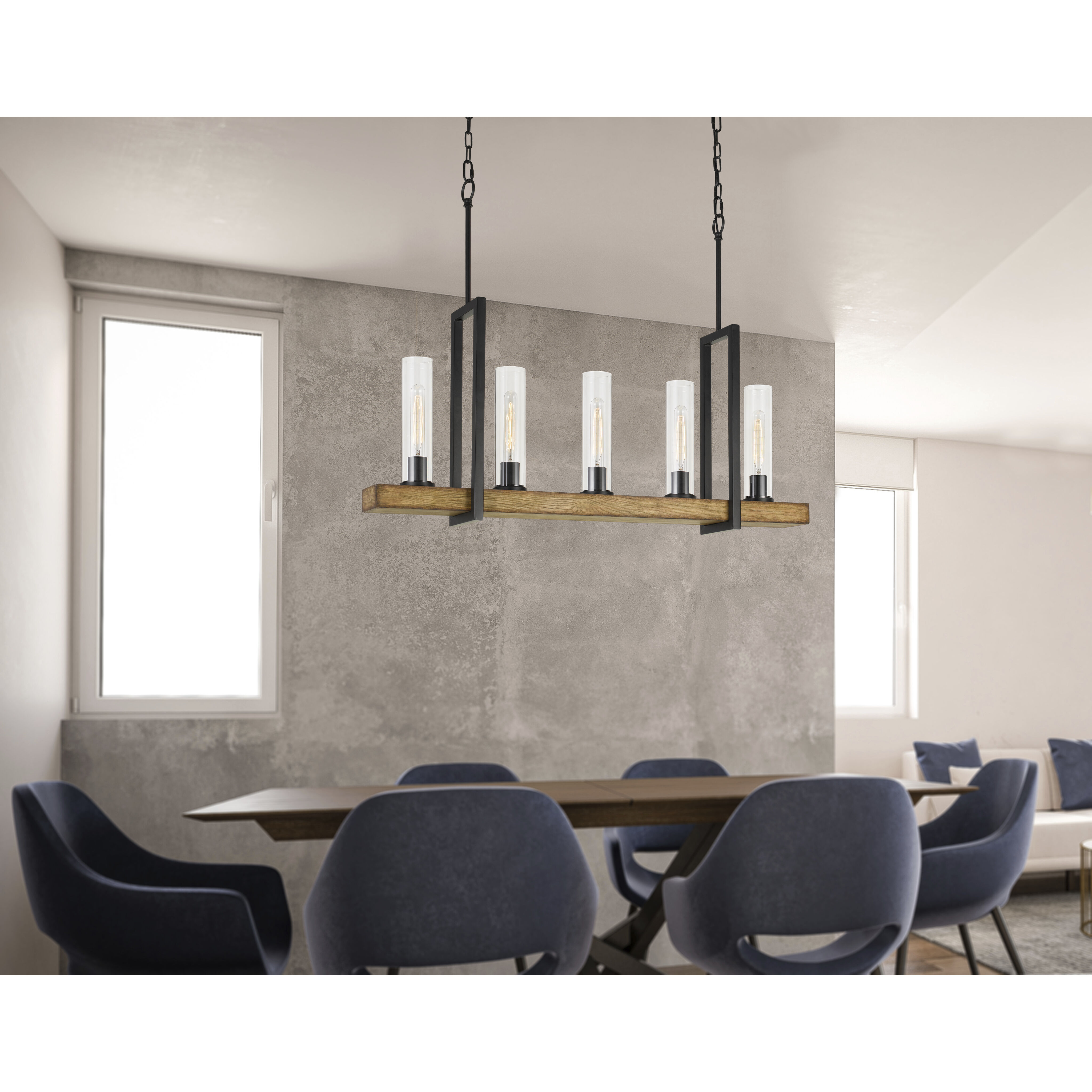 Vienna 5 Light 40 inch Iron and Light Oak Island Chandelier Ceiling Light, Test Tube