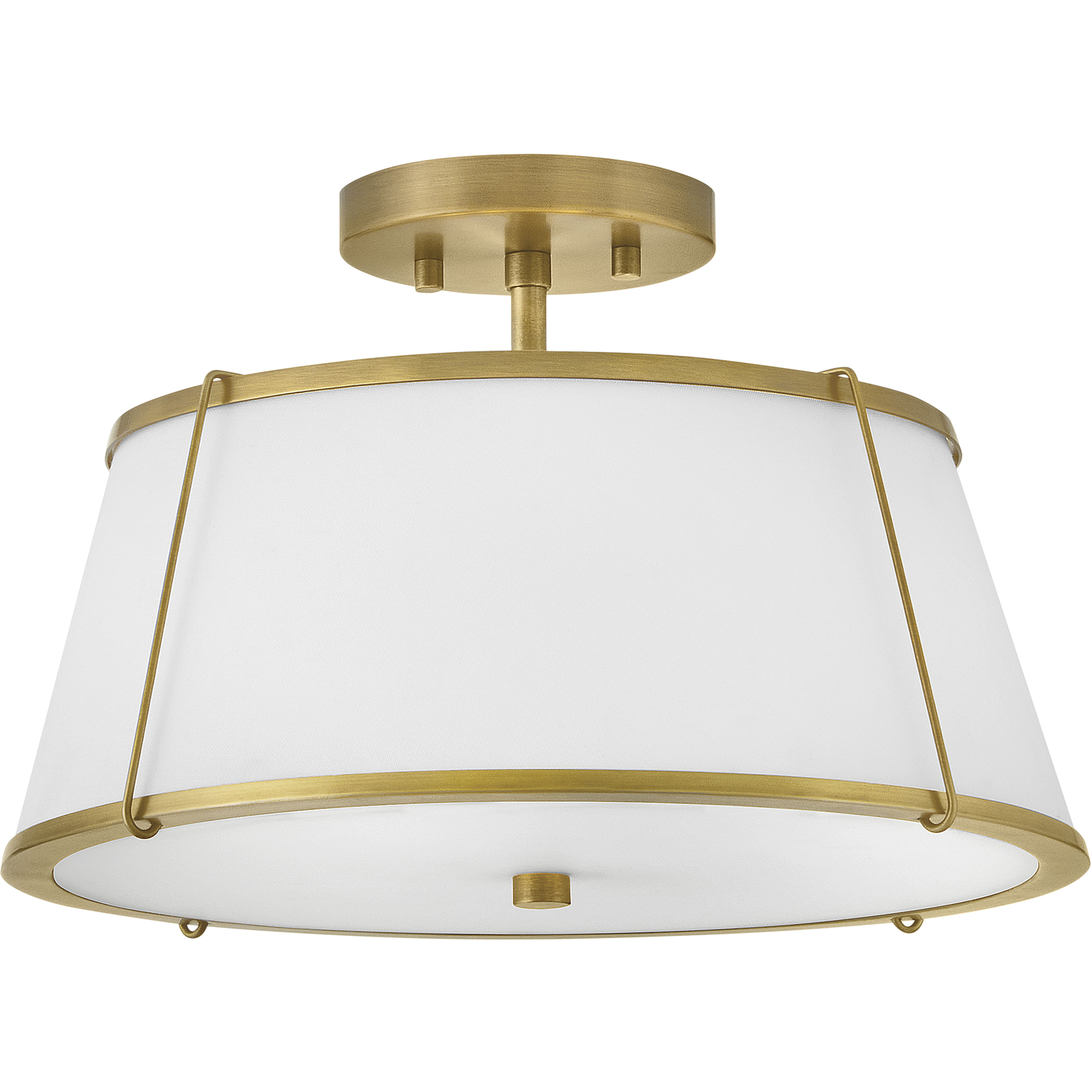 Clarke 2 Light 15 inch Lacquered Dark Brass Semi-Flush Mount Ceiling Light in Lacquered Dark Brass with Off White