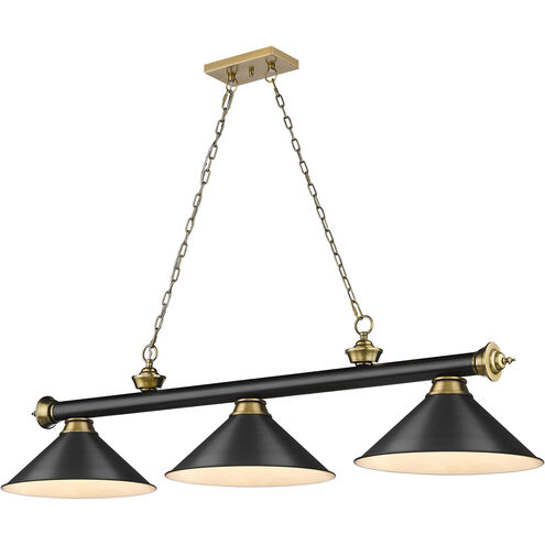 Cordon 3 Light 57.25 inch Matte Black and Rubbed Brass Billiard Ceiling Light in Matte Black Steel