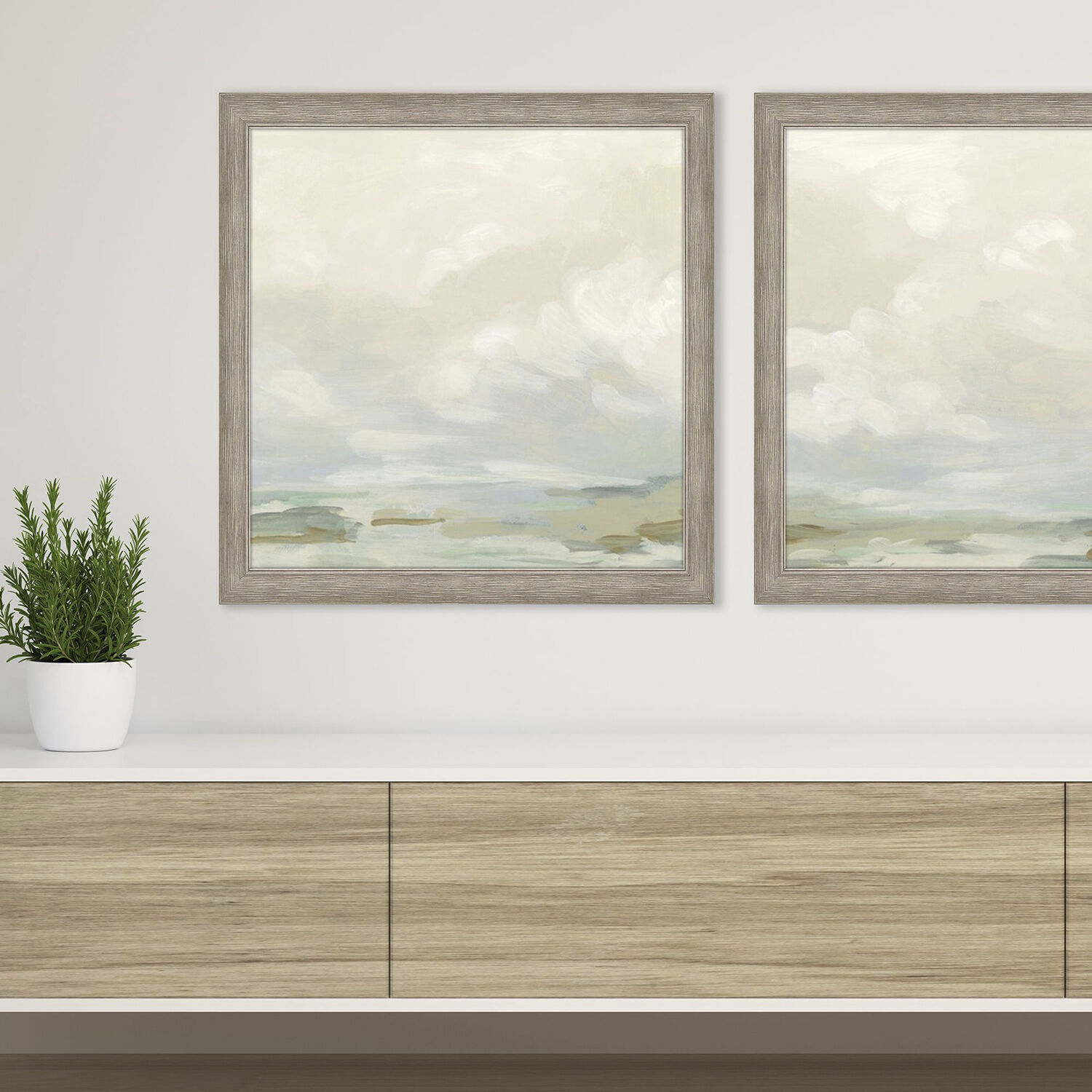 Cloudbank Blue and Green and Multi and Neutral Framed Art