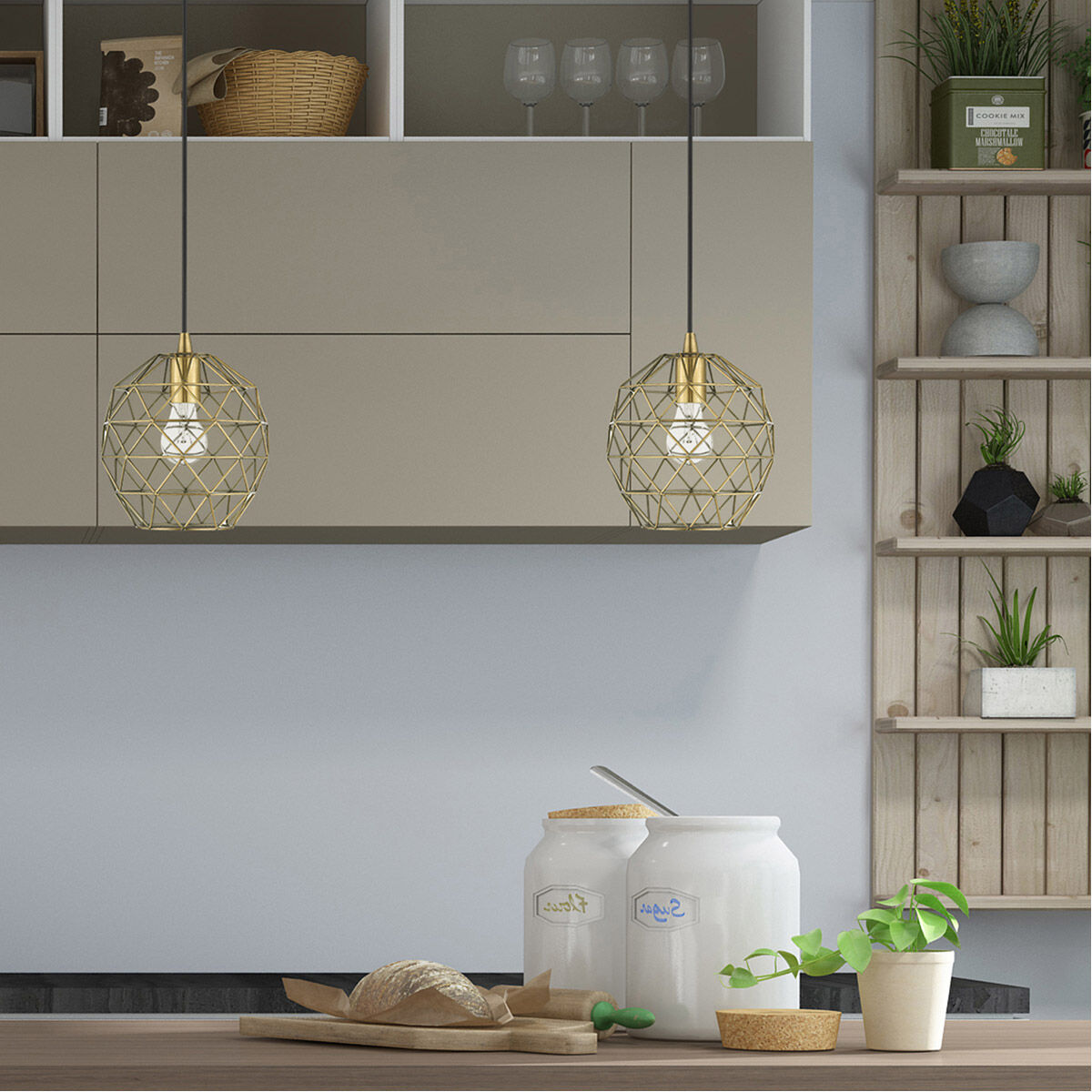 Geometric 1 Light 8 inch Antique Brass Mini Pendant Ceiling Light