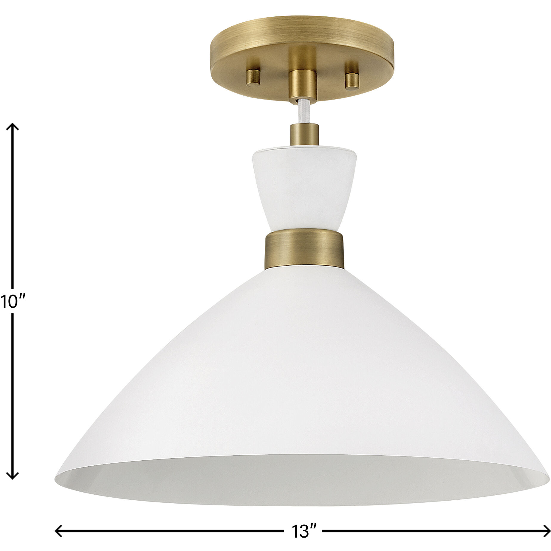 Simon LED 13 inch Matte White with Heritage Brass accents Pendant Ceiling Light, Semi-Flush Mount