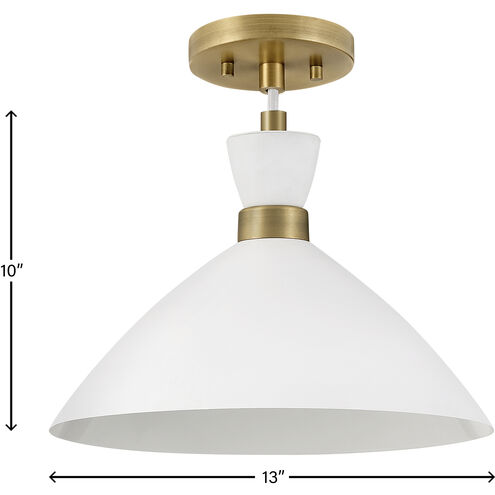 Simon LED 13 inch Matte White with Heritage Brass accents Pendant Ceiling Light, Semi-Flush Mount