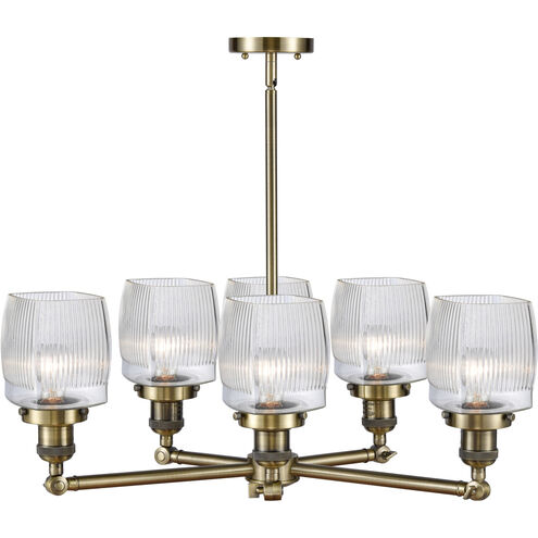 Franklin Restoration Colton 6 Light 28 inch Antique Brass Chandelier Ceiling Light in Incandescent, Clear Halophane Glass, Franklin Restoration