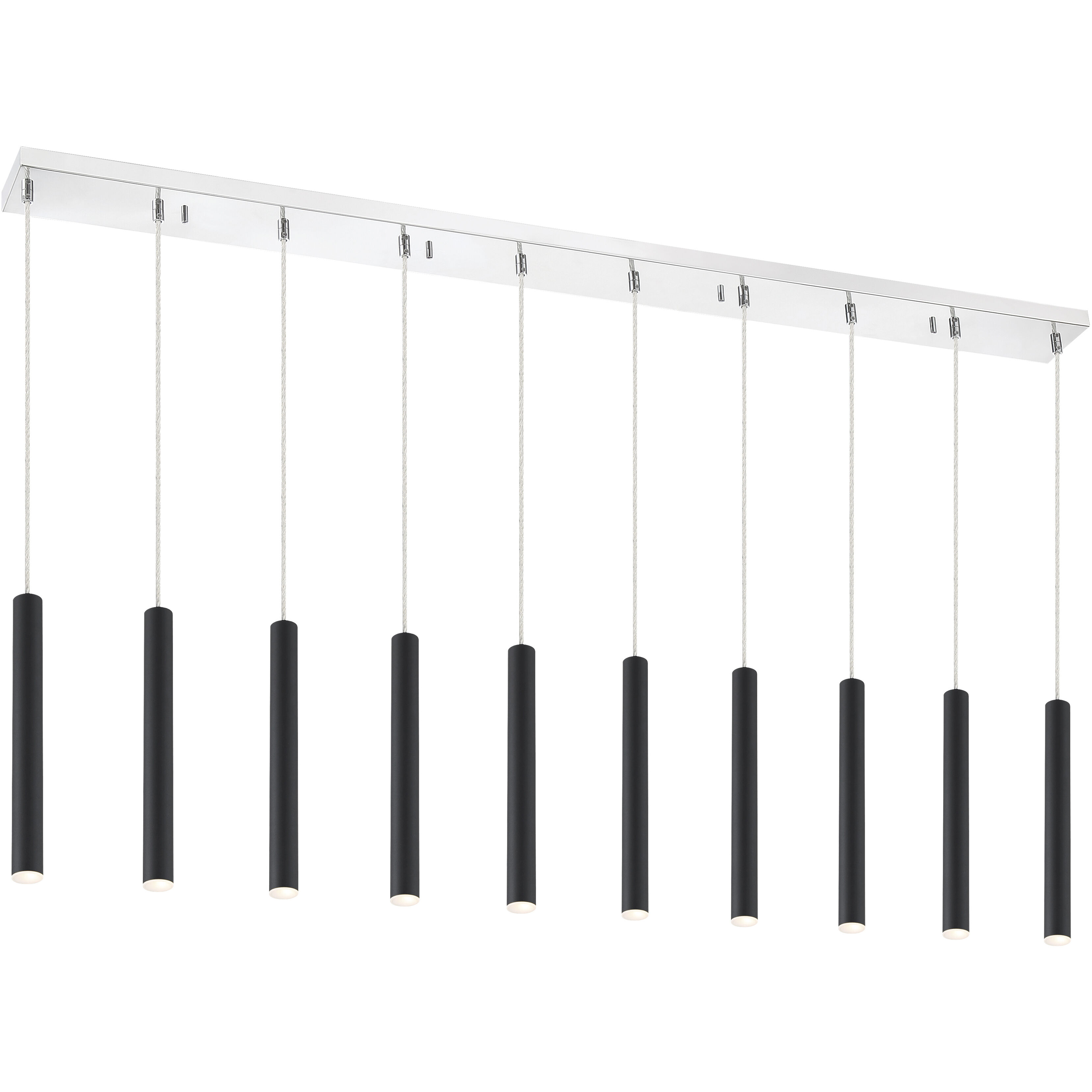 Forest LED 56.5 inch Chrome Linear Chandelier Ceiling Light in 10, 27, Matte Black Steel