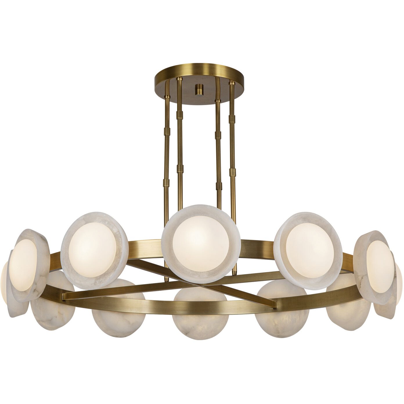 Alonso 50.5 inch Vintage Brass and Alabaster Chandelier Ceiling Light in Alabaster Shade