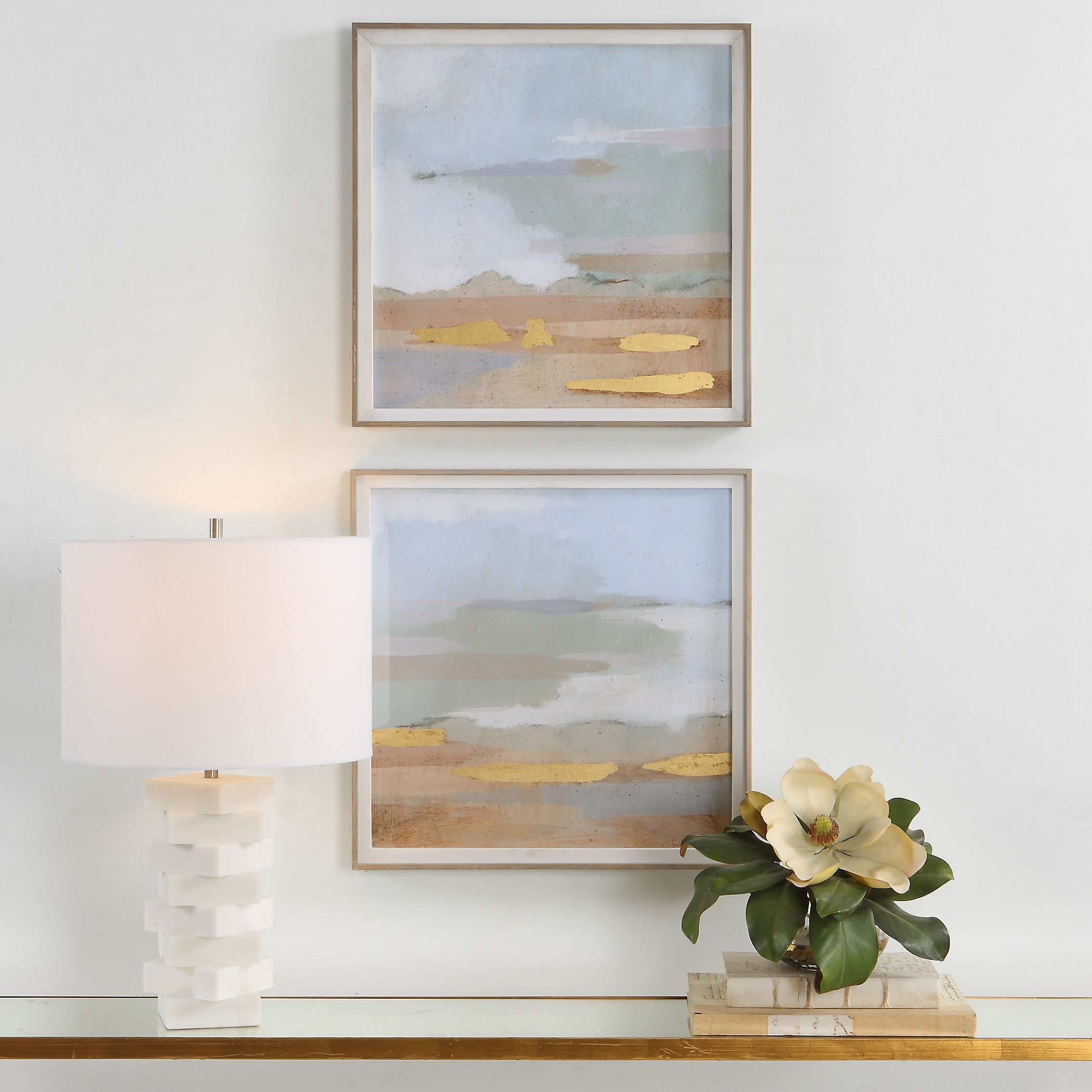 Abstract Coastline 19.5 X 19.5 inch Framed Prints, Set of 2