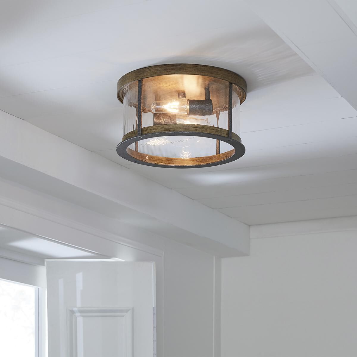 Sean Lavin Angelo 2 Light 13.75 inch Distressed Weathered Oak / Slate Grey Metal Flush Mount Ceiling Light