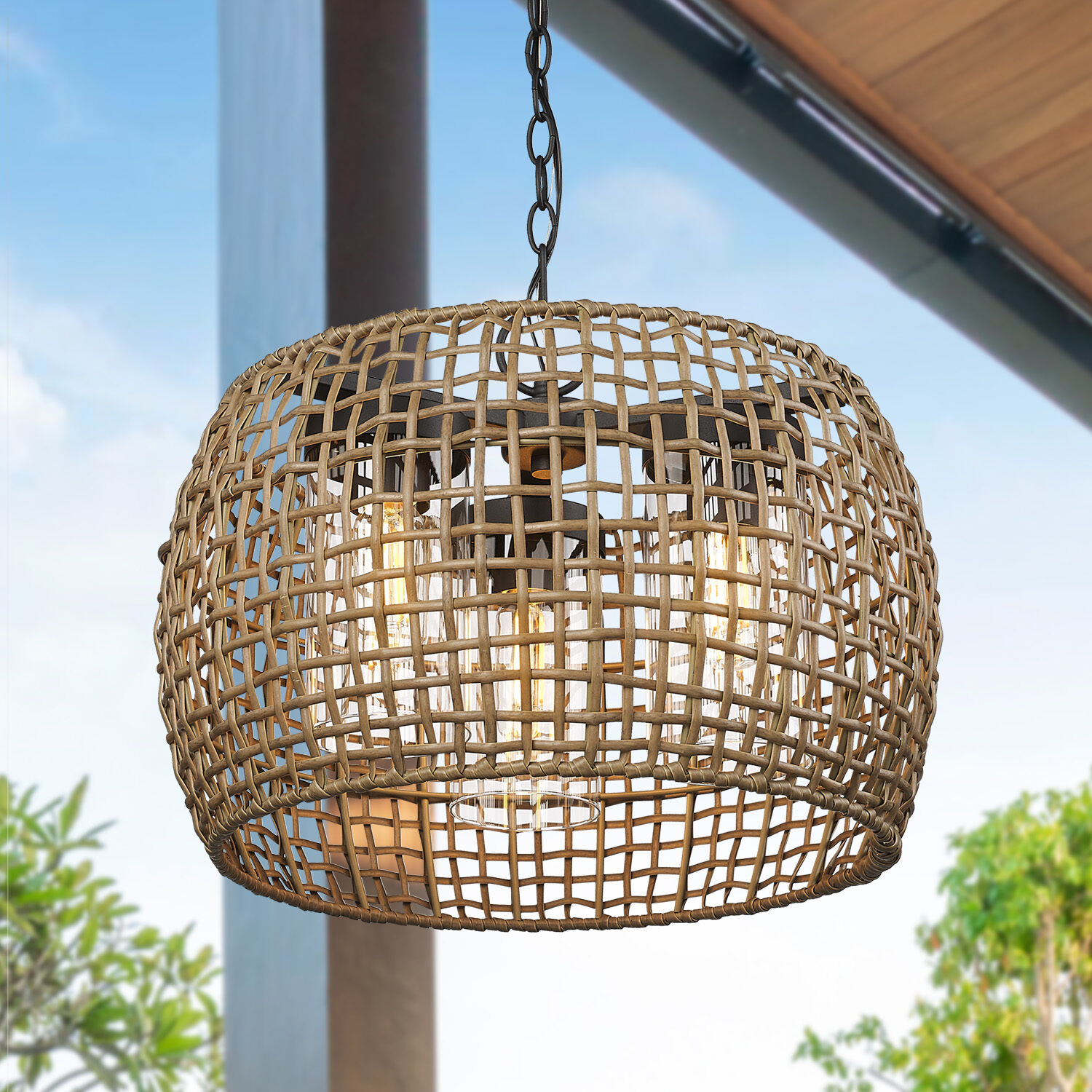 Piper 3 Light 19.13 inch Natural Black Outdoor Pendant