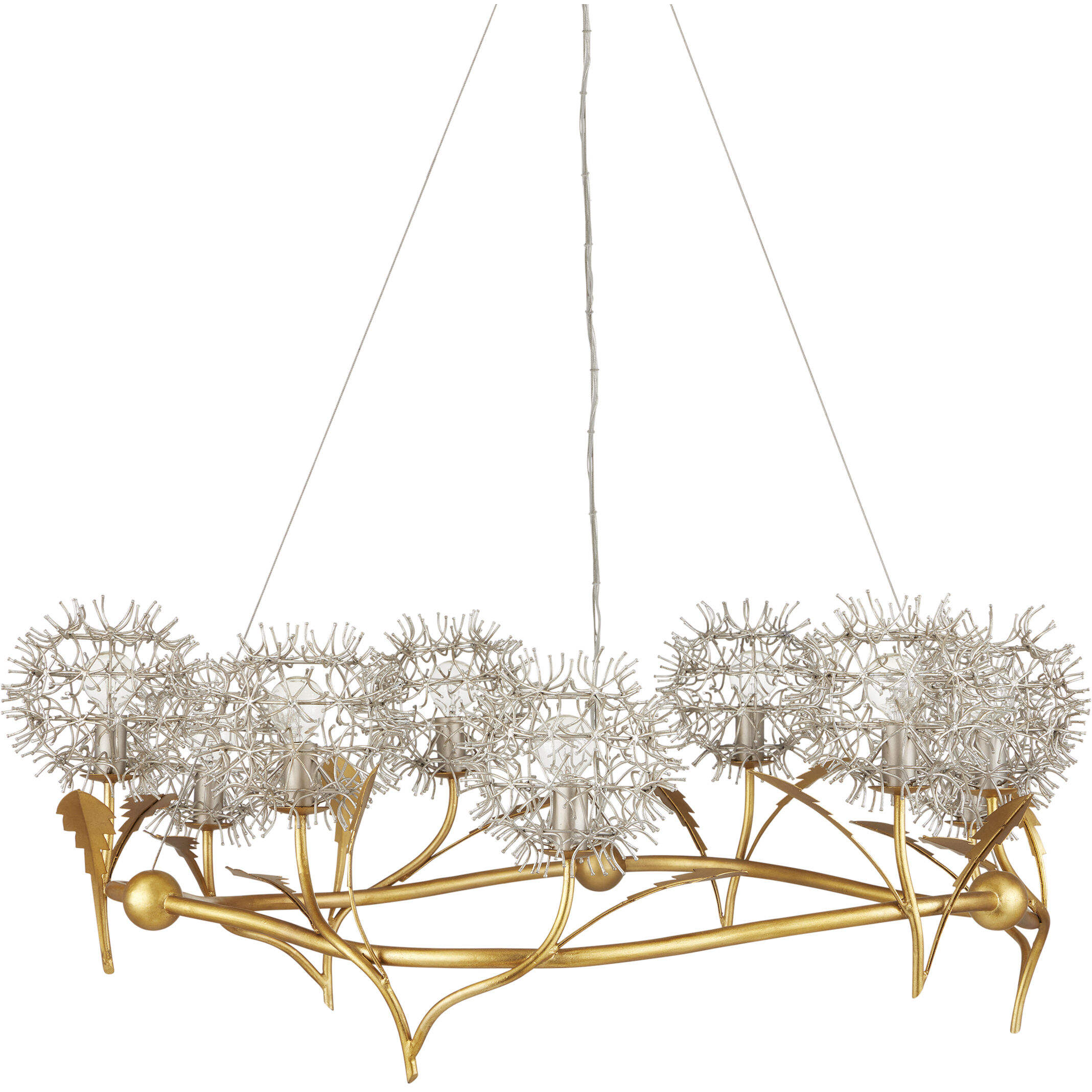 Dandelion 9 Light 38.5 inch Silver and Contemporary Gold Leaf Chandelier Ceiling Light