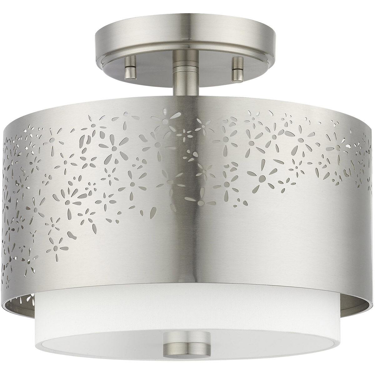 Noria 2 Light 12 inch Brushed Nickel Semi Flush Ceiling Light