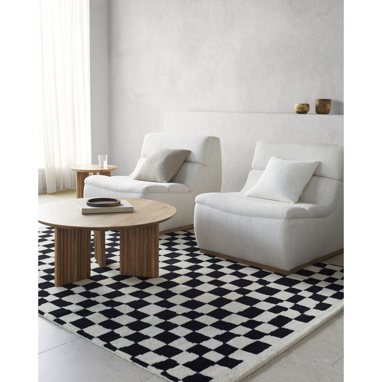 Damier 120 X 96 inch Ivory / Black Handmade Rug in 8 x 10