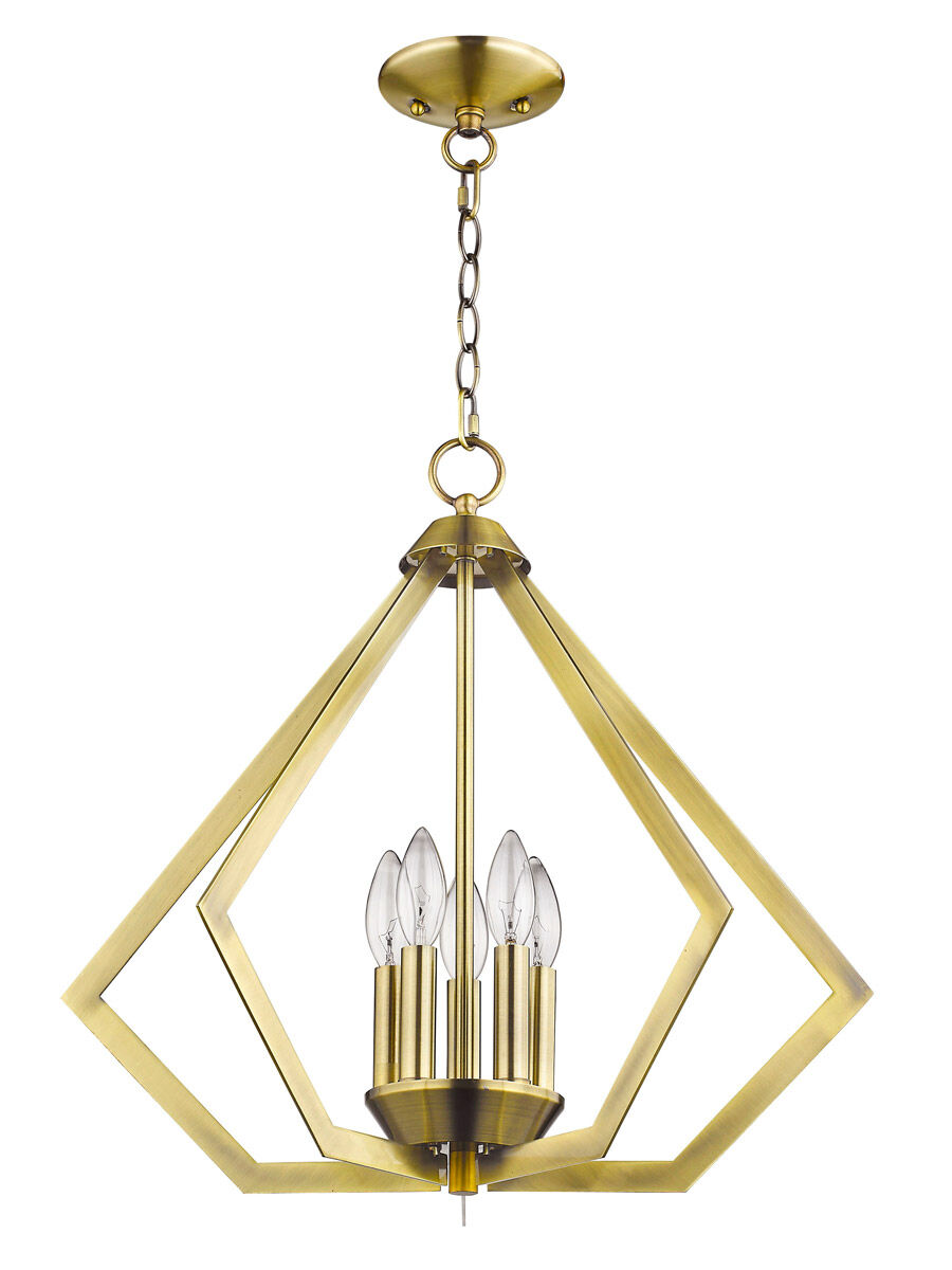 Prism 5 Light 20 inch Antique Brass Chandelier Ceiling Light