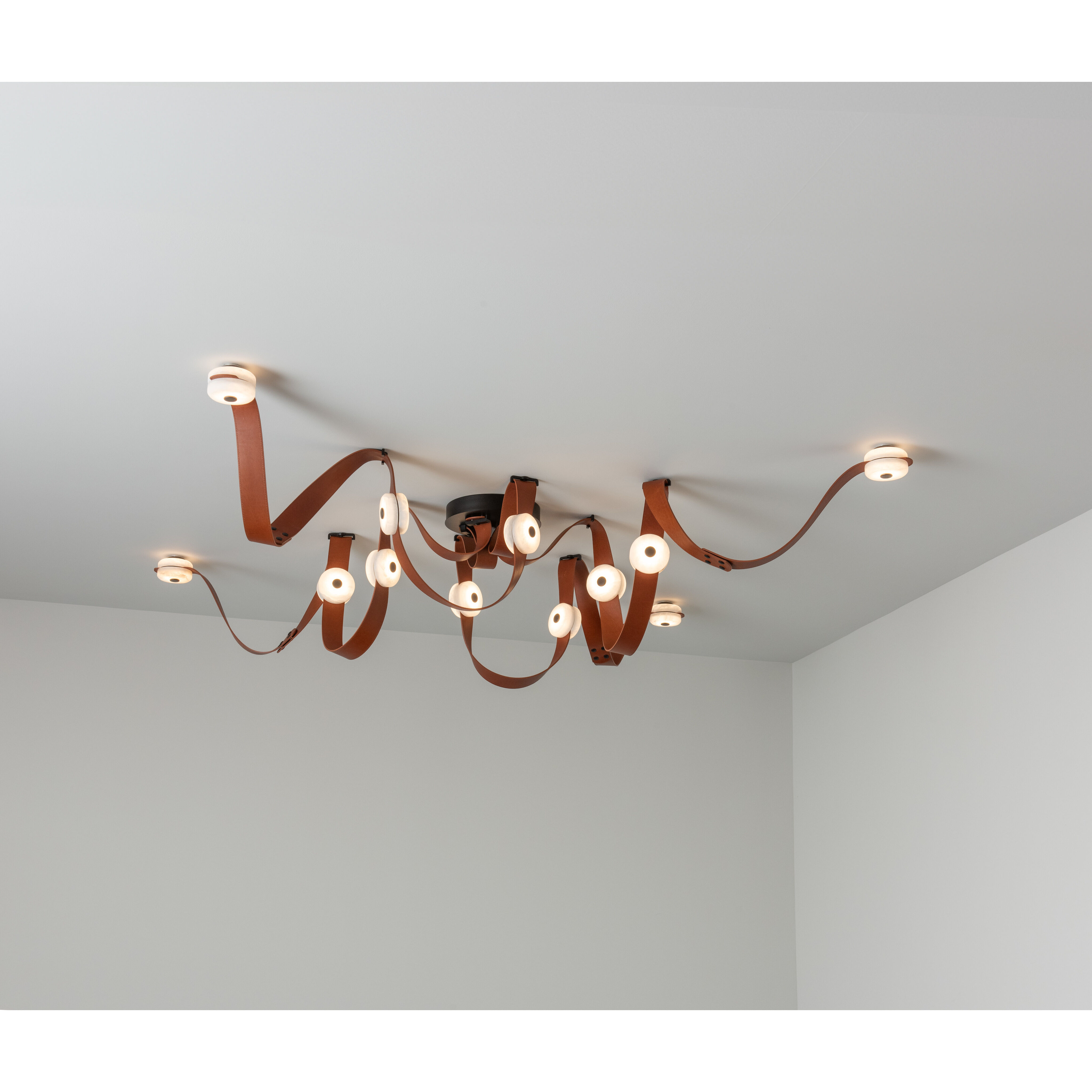 Art & Alchemy SNAPS LED 86.5 inch White Pendant Ceiling Light in White Leather with Alabaster, Large