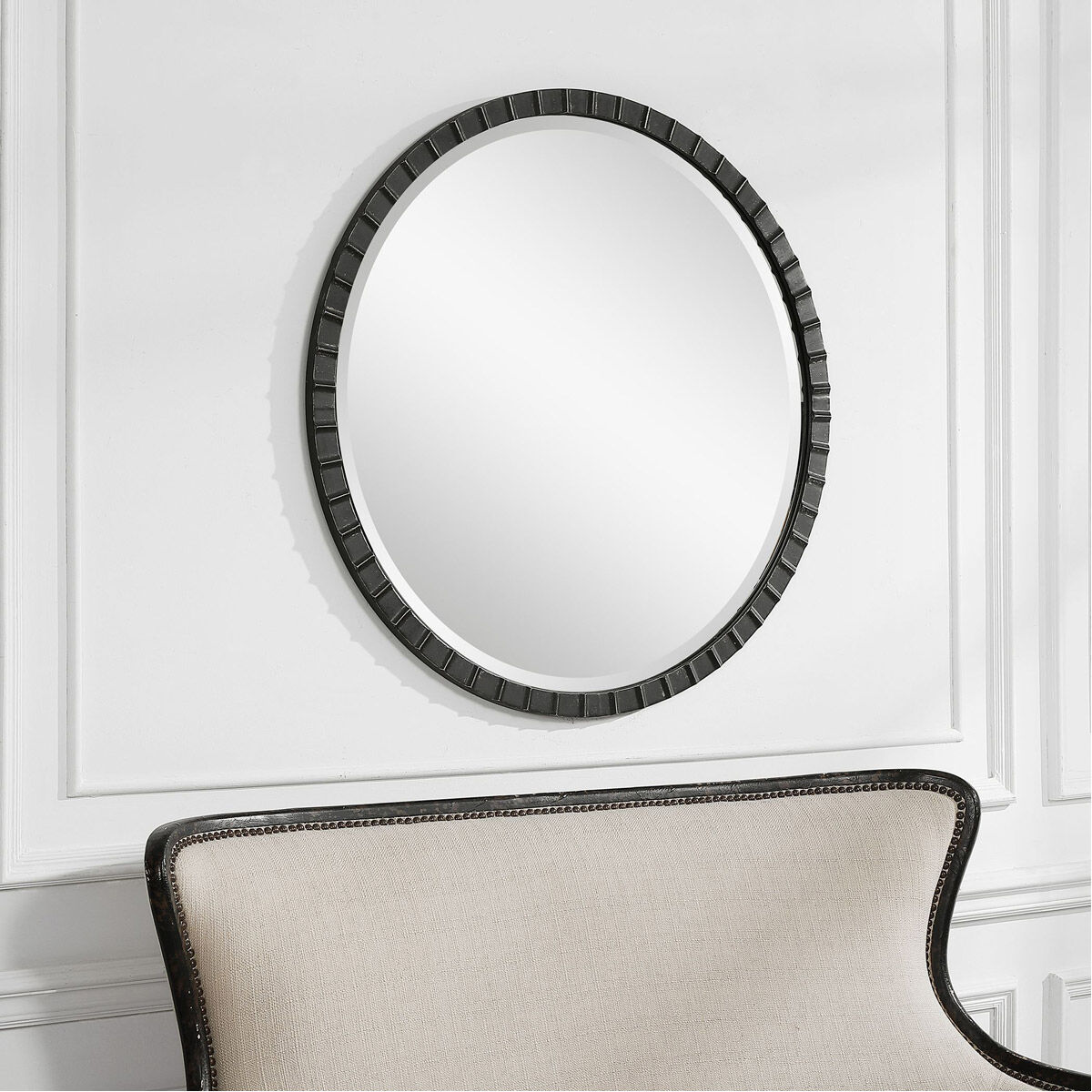 Dandridge 34 X 34 inch Distressed Matte Black with Silver Undertones Wall Mirror