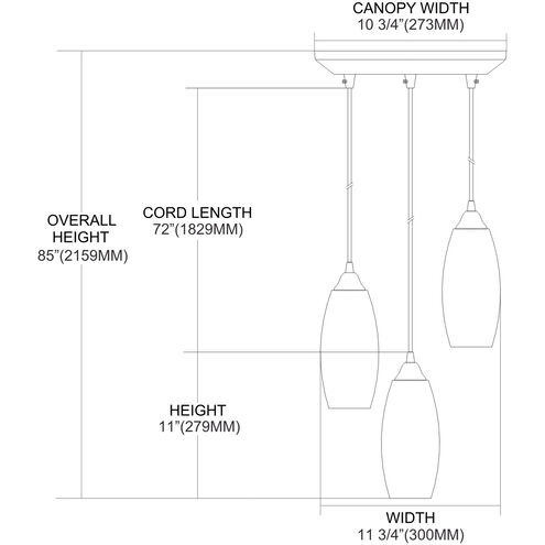 Sausalito 3 Light 10 inch Satin Nickel Multi Pendant Ceiling Light, Configurable