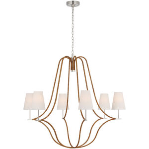 Chapman & Myers Biscayne LED 45.75 inch Polished Nickel and Natural Rattan Wrapped Chandelier Ceiling Light, Extra Large