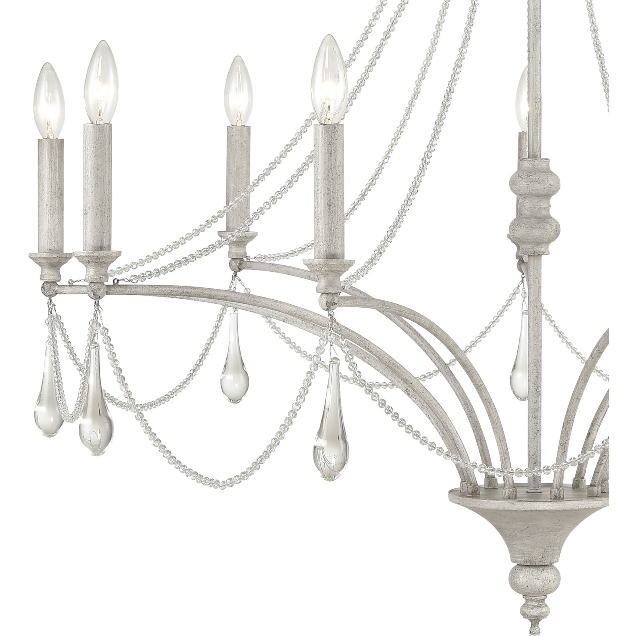 French Parlor 9 Light 38 inch Vintage White with Clear Chandelier Ceiling Light