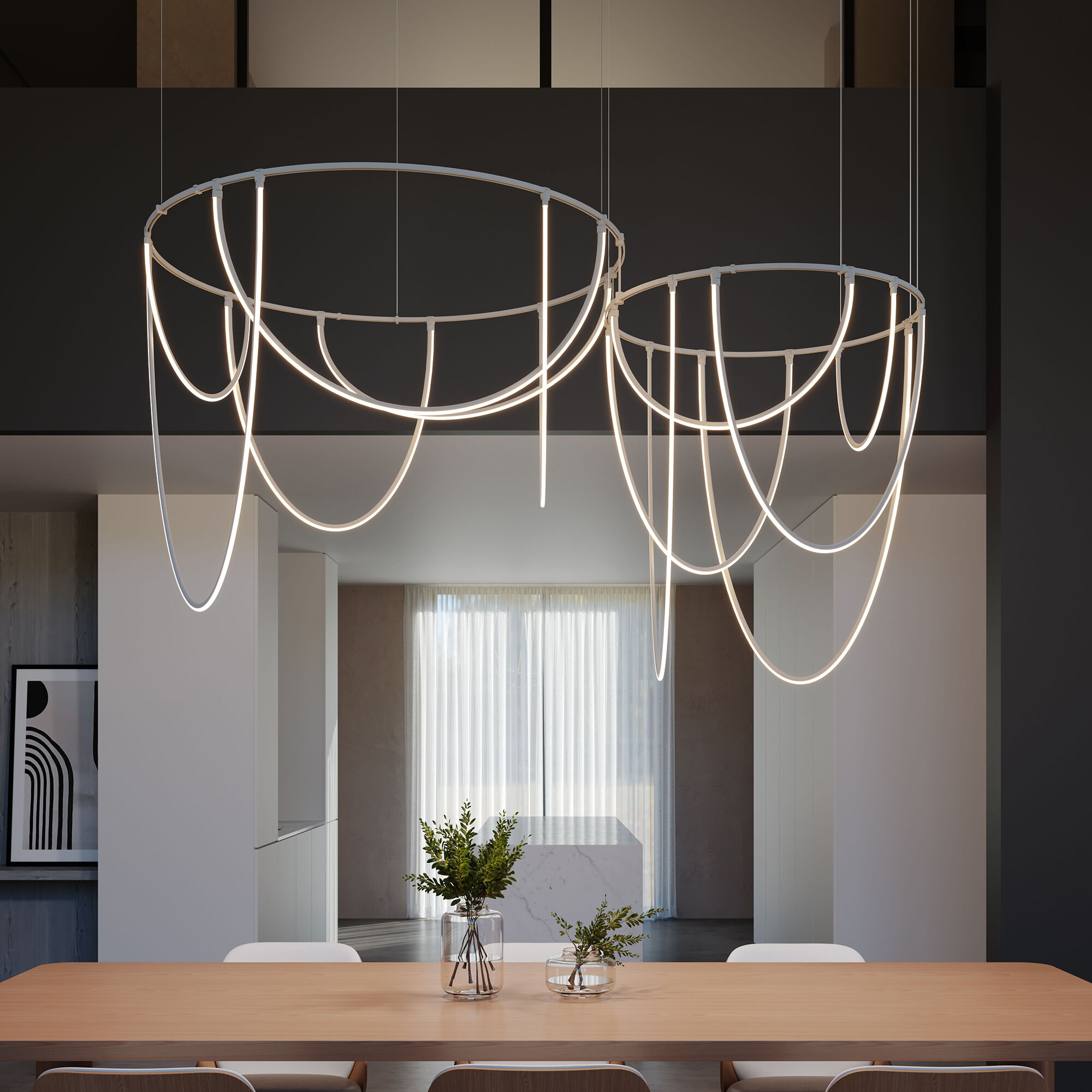 Suspenders LED 82 inch Satin White and Frosted Chandelier Ceiling Light