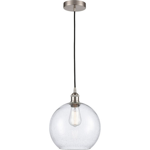 Edison Athens LED 10 inch Brushed Satin Nickel Mini Pendant Ceiling Light in Seedy Glass