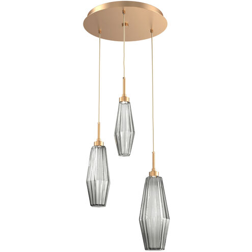 Aalto LED 17.3 inch Novel Brass Chandelier Ceiling Light in Optic Rib Smoke, 2700K LED, Round Multi-Port